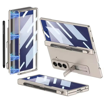 Samsung Galaxy Z Fold 7 case TitanGuard in titanium gray with durable hinge protection